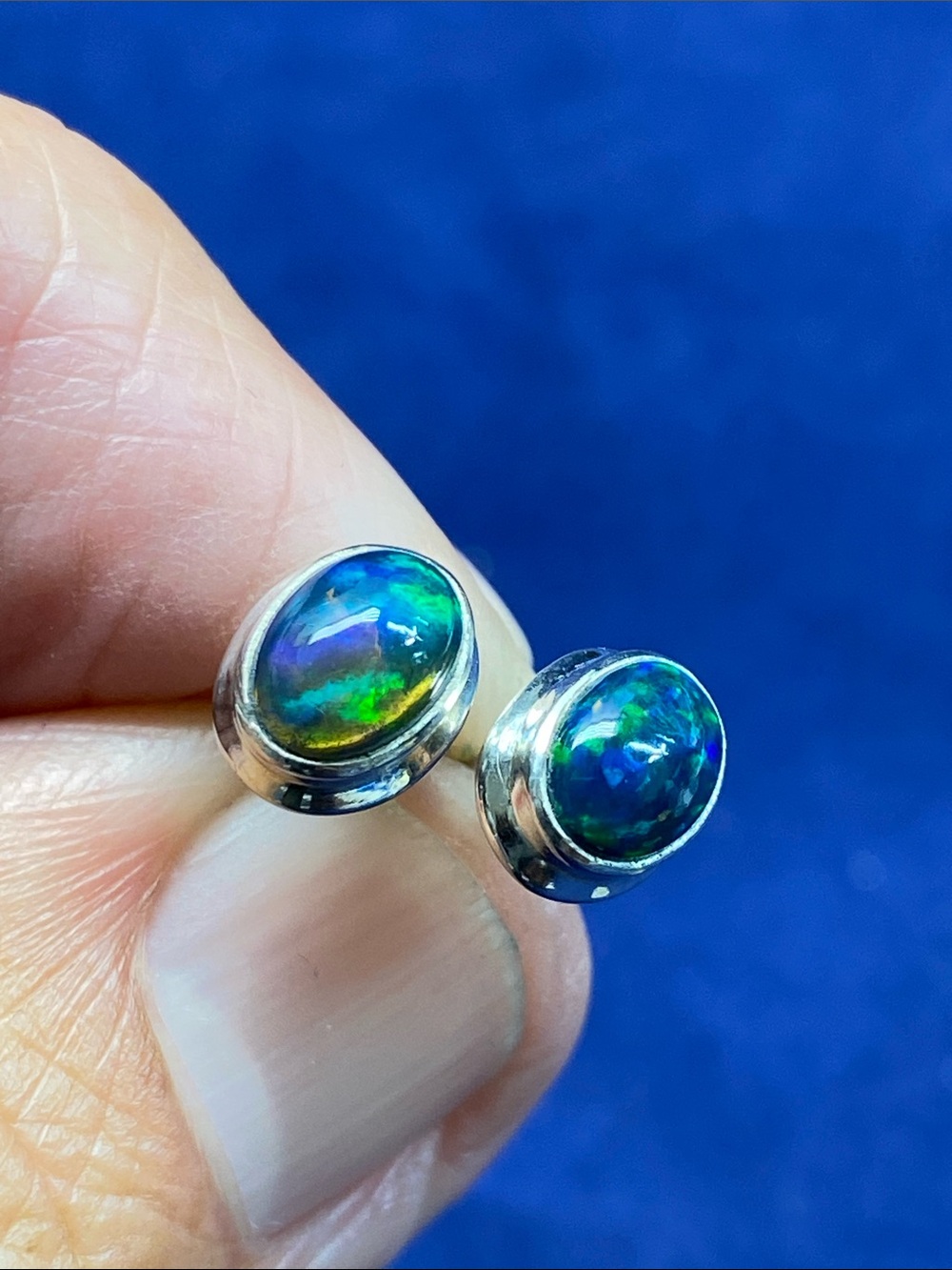 BLACK OPAL STUD EARRINGS IN SOLID STERLING SILVER 925